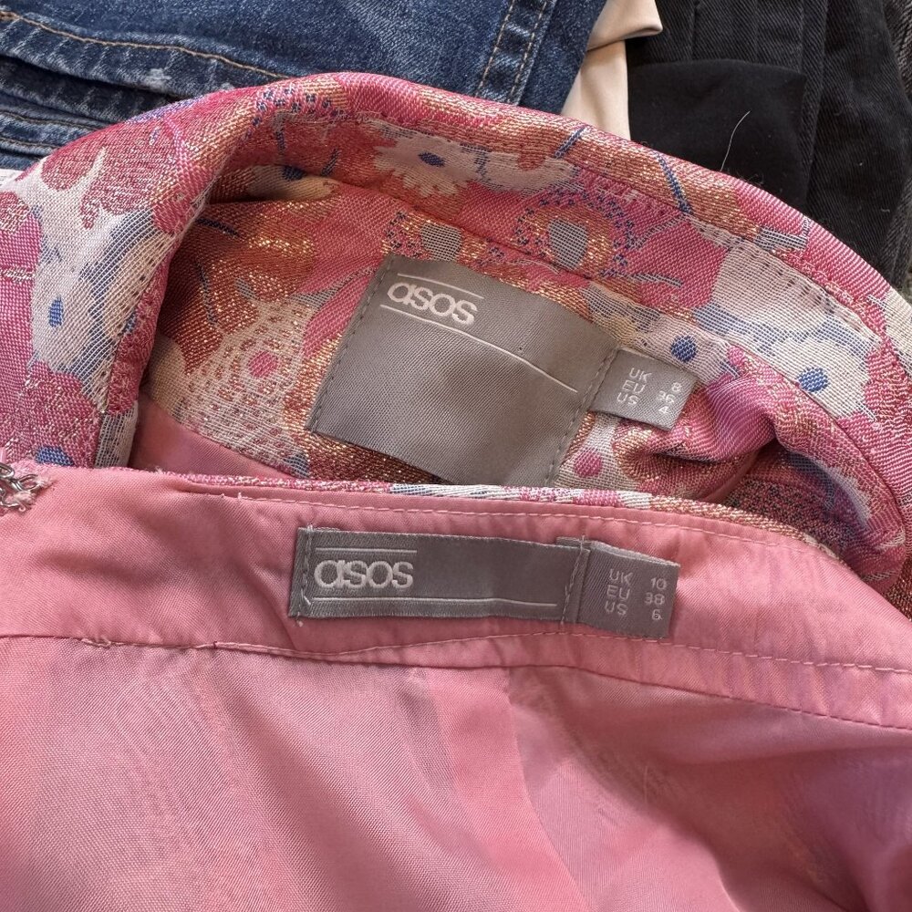 Asos Floral Metalic Set Blazer and Mini Skirt Size 4 Size 6 - Picture 6 of 6